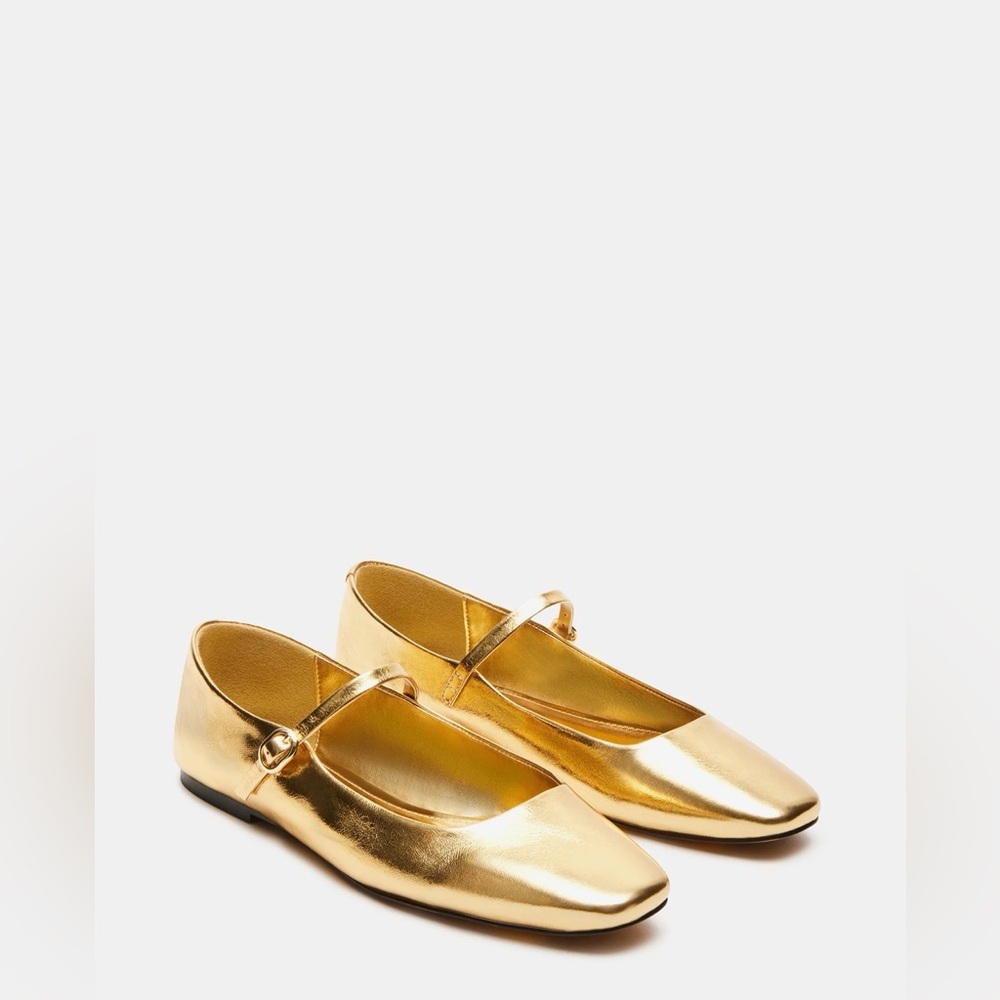 Steve Madden Maple Gold Leather Women's Mary Jane Ballet Flats